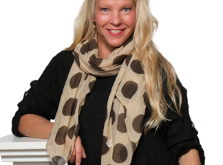 Huivi DAWN vaalea beige (ruskeat pallot)